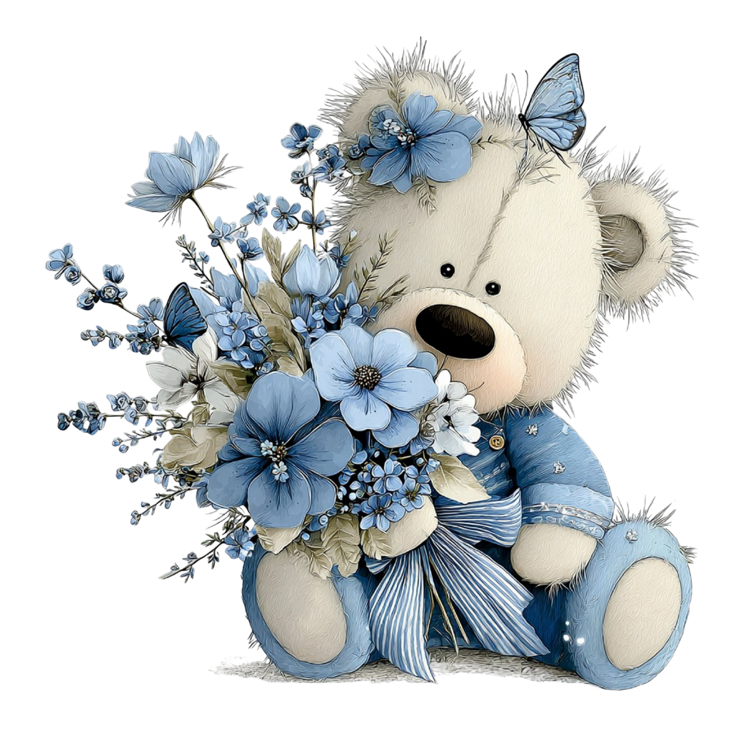 18 Blue Teddy Bear Floral Clipart Bundle