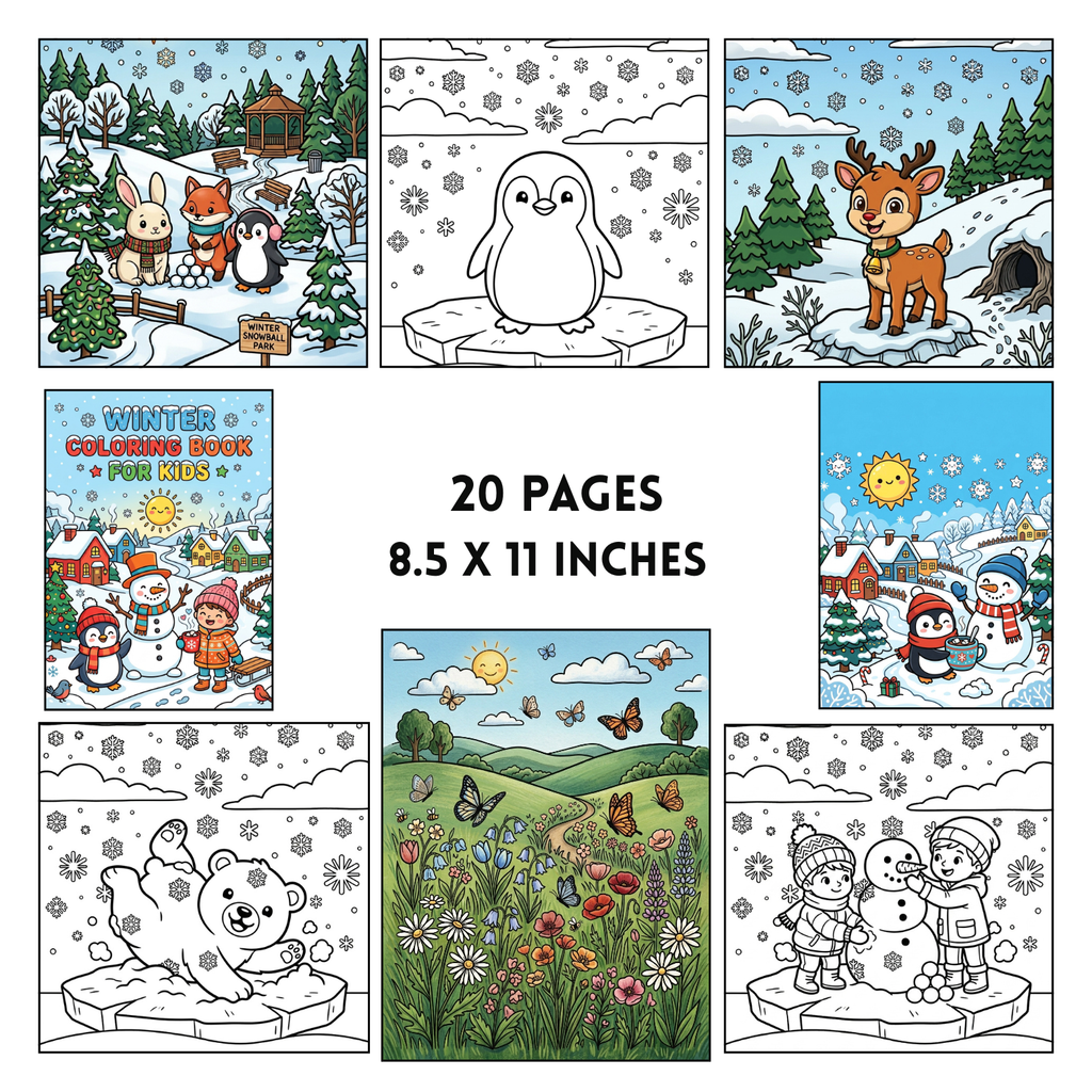 Cute Winter Coloring Book Printable | 20 Cozy Snowflake Activity Pages