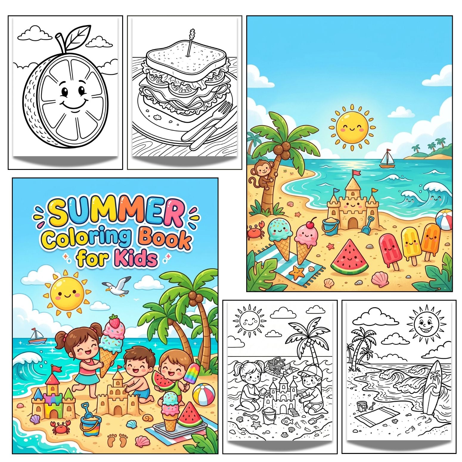 Cute Summer Coloring Book Printable | 20 Beach and Ice Cream Activity Pages