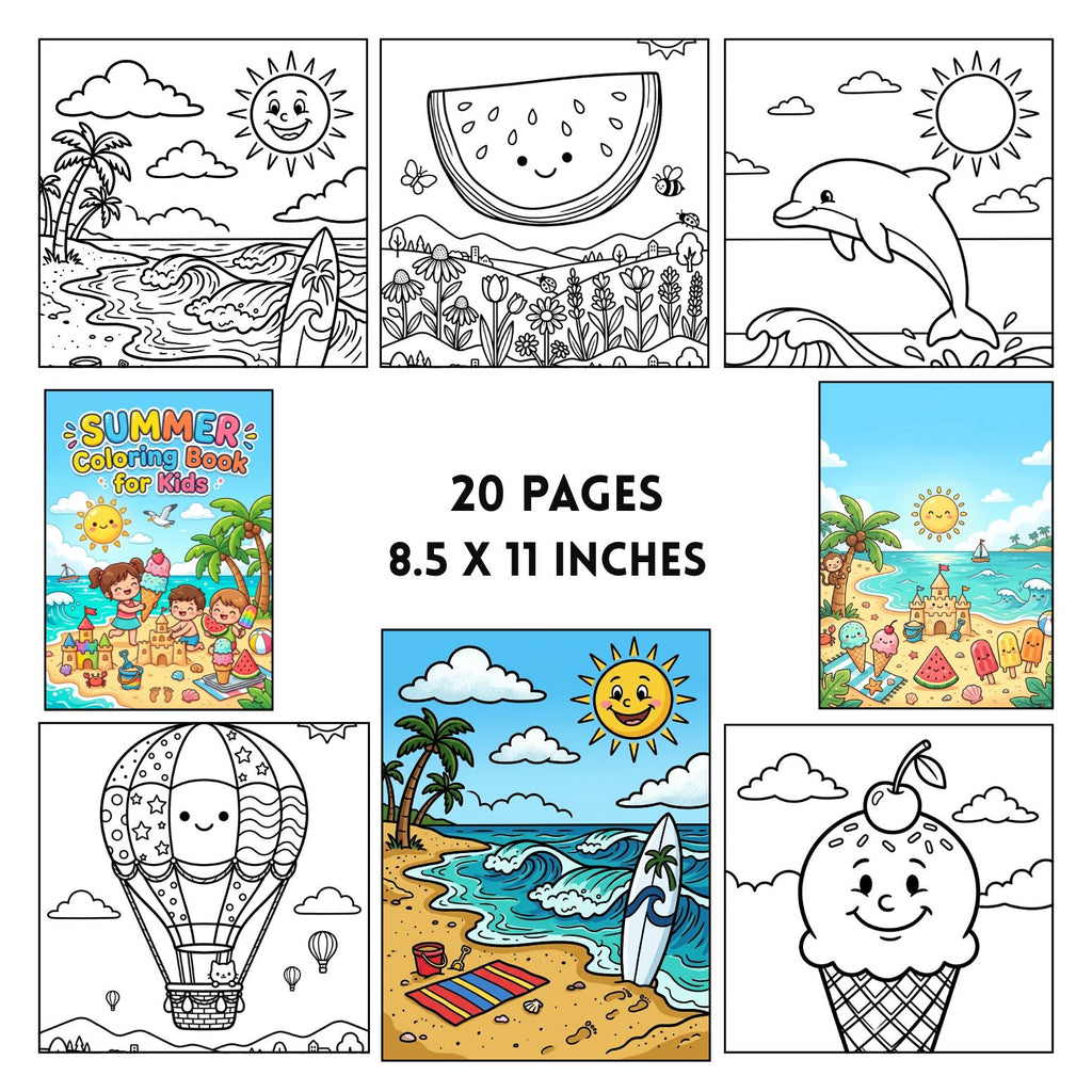 Cute Summer Coloring Book Printable | 20 Beach and Ice Cream Activity Pages