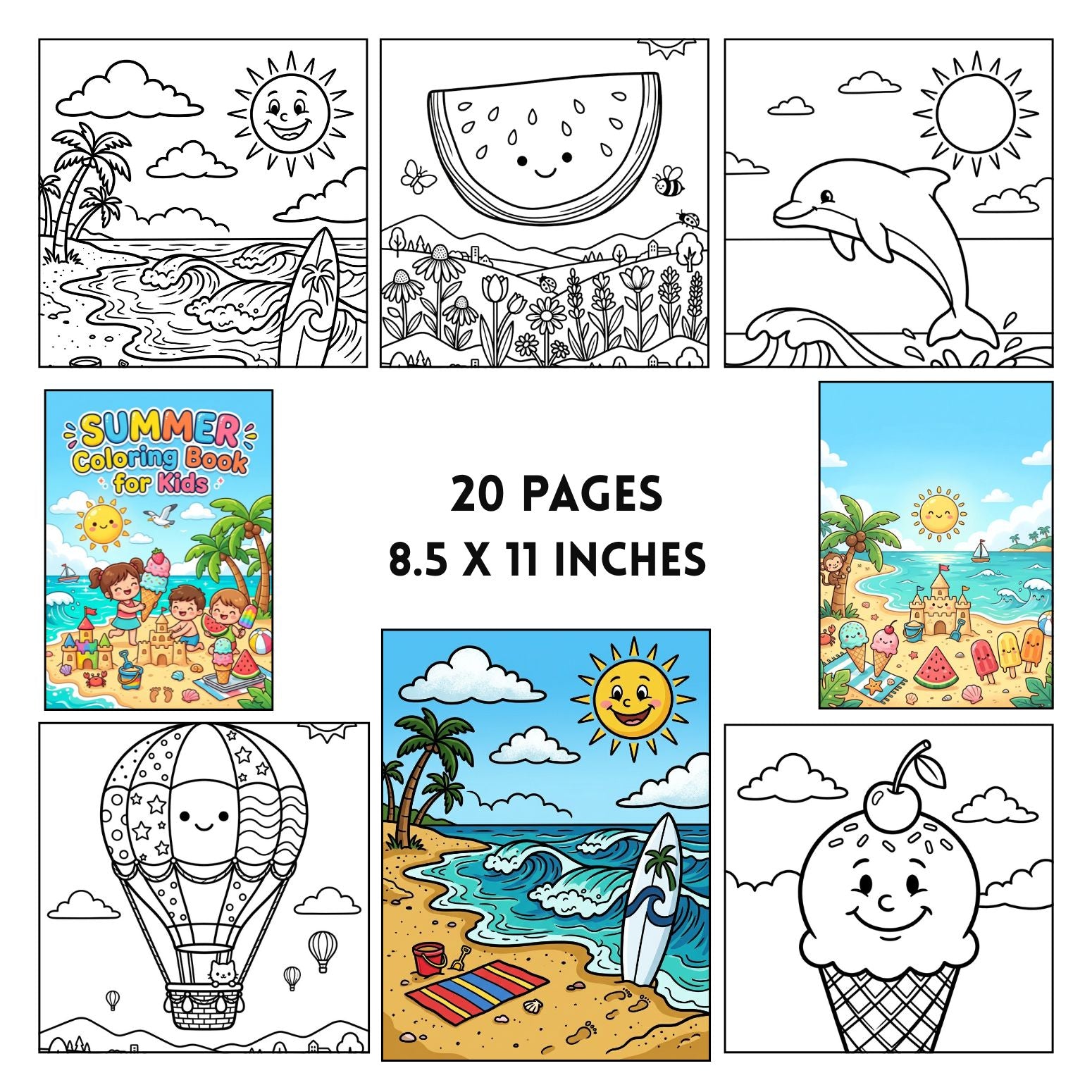 Cute Summer Coloring Book Printable | 20 Beach and Ice Cream Activity Pages