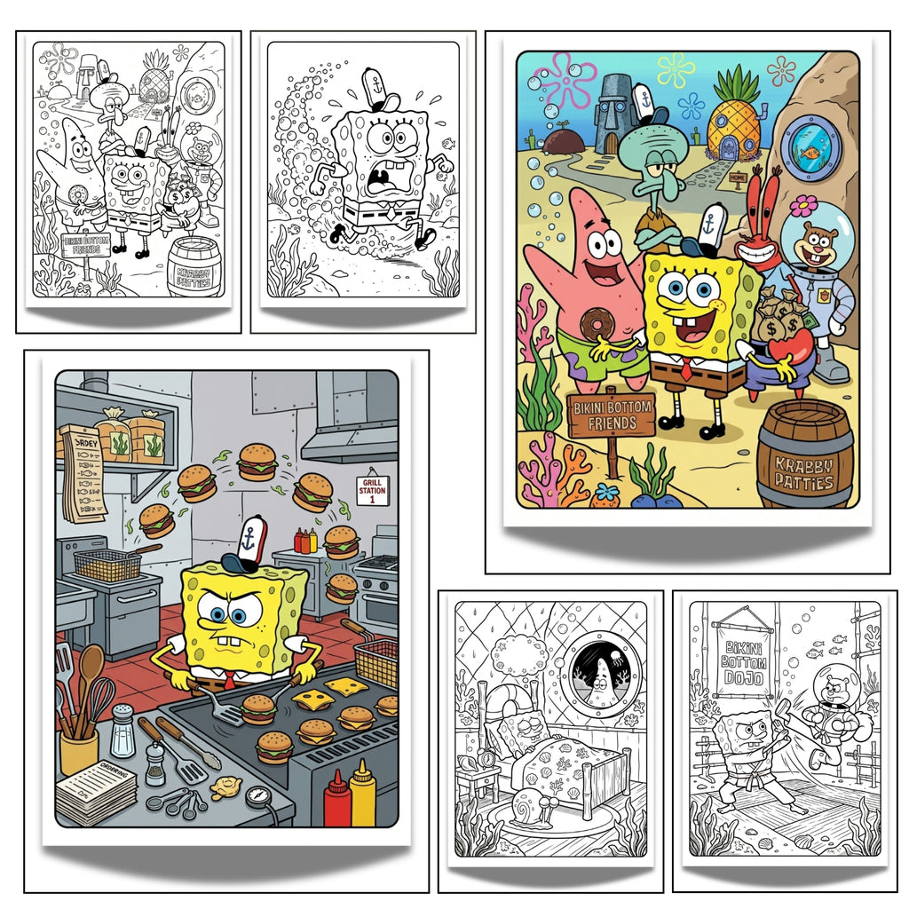 SpongeBob Coloring Pages PDF JPG PNG | 20-Page Digital Kids Activity Book