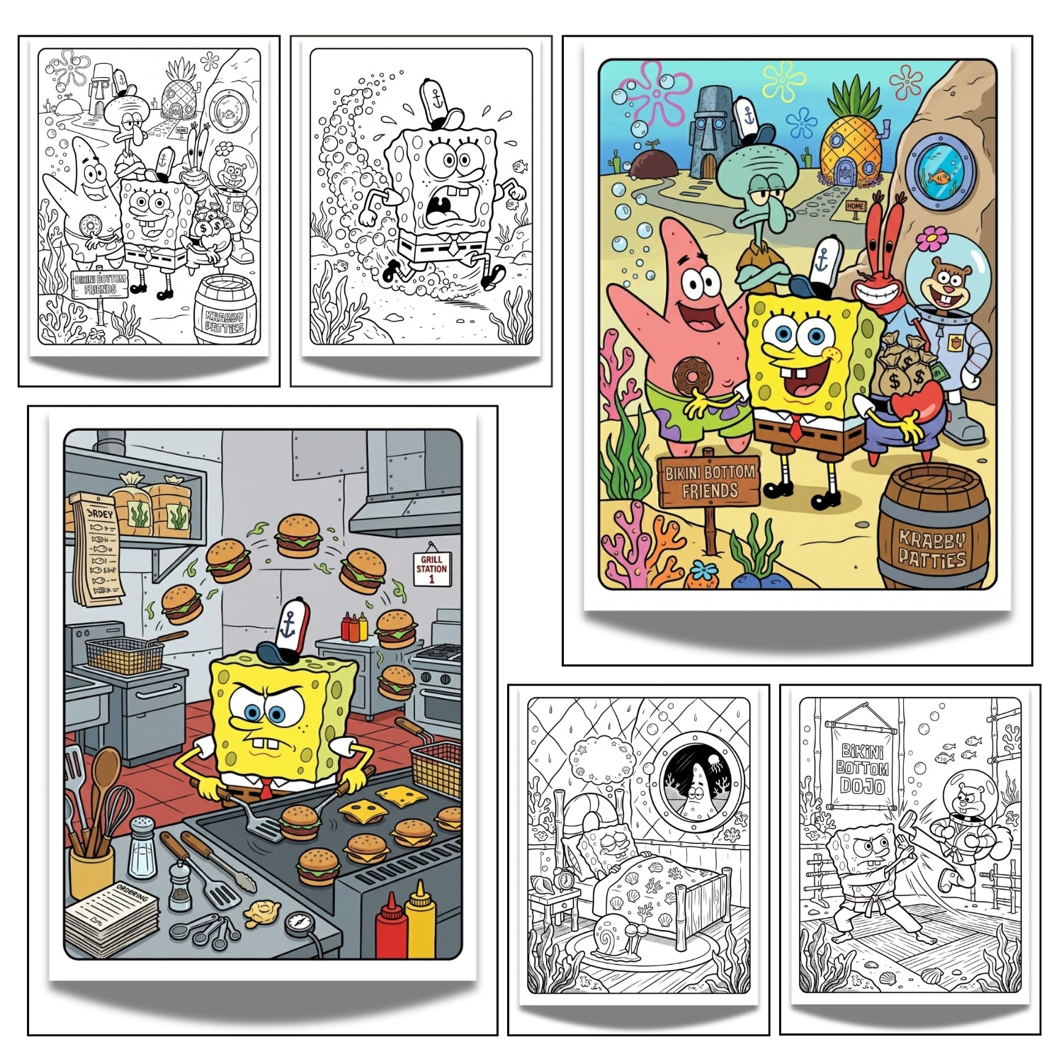 SpongeBob Coloring Pages PDF JPG PNG | 20-Page Digital Kids Activity Book