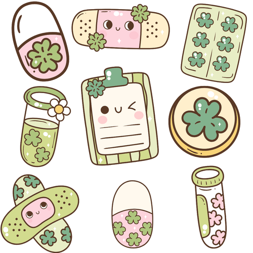 27 Cliparts Kawaii de Trèfles à Quatre Feuilles – Feuilles Vertes Porte-Bonheur PNG