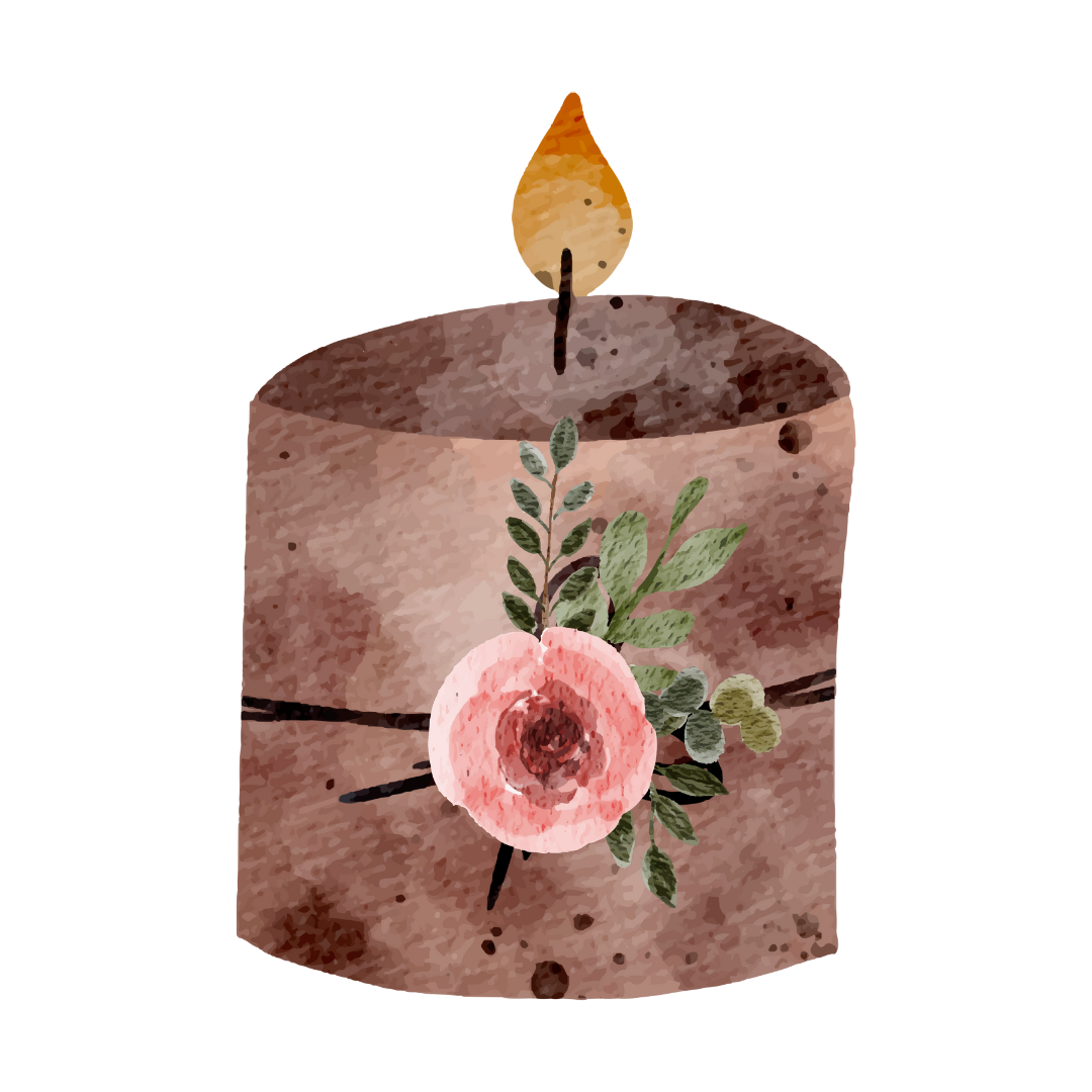 8 Watercolor Floral Candle Clipart Collection