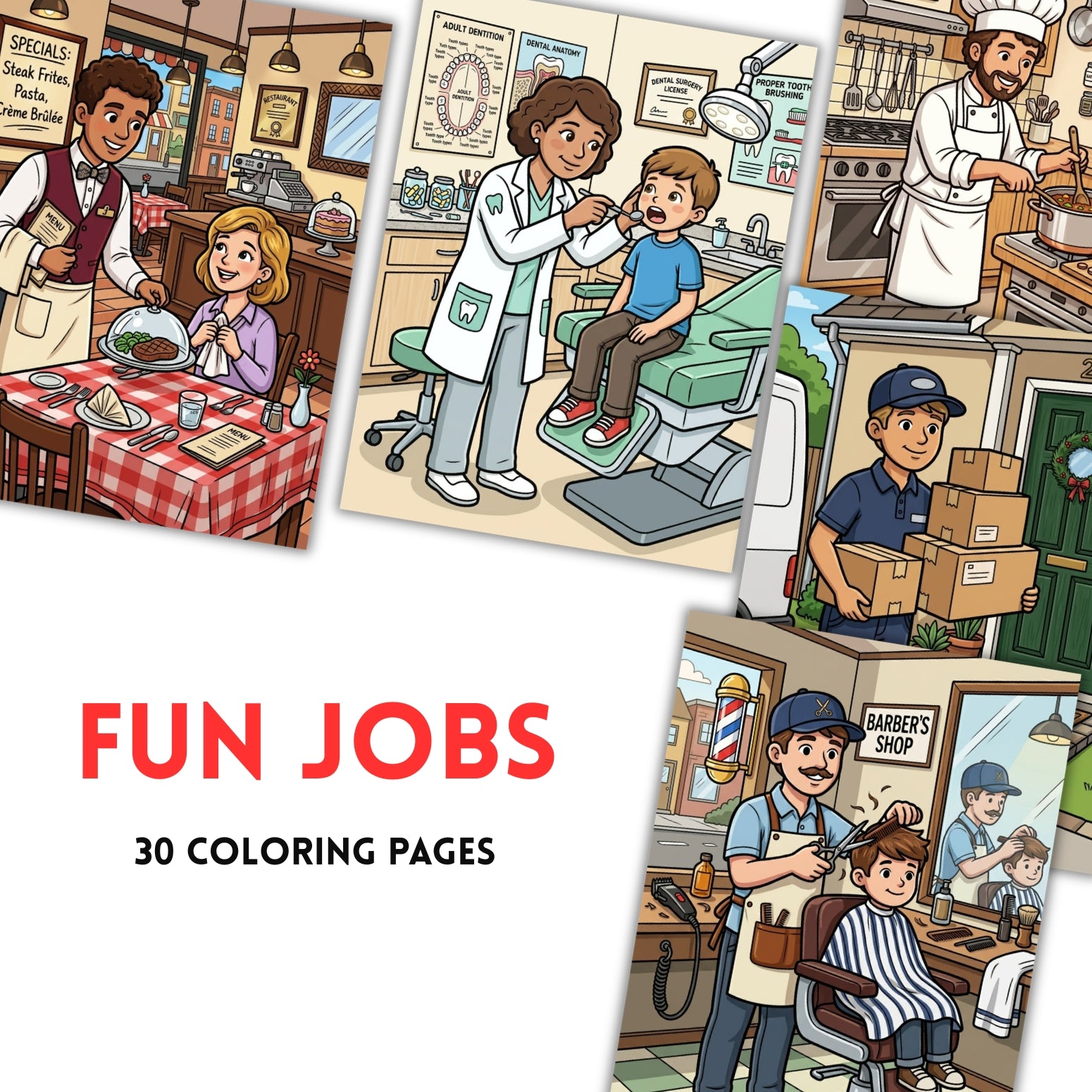 Cute Fun Jobs Coloring Book | 30 Community Helpers Activity Pages