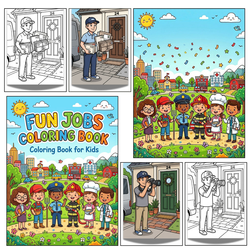 Cute Fun Jobs Coloring Book | 30 Community Helpers Activity Pages