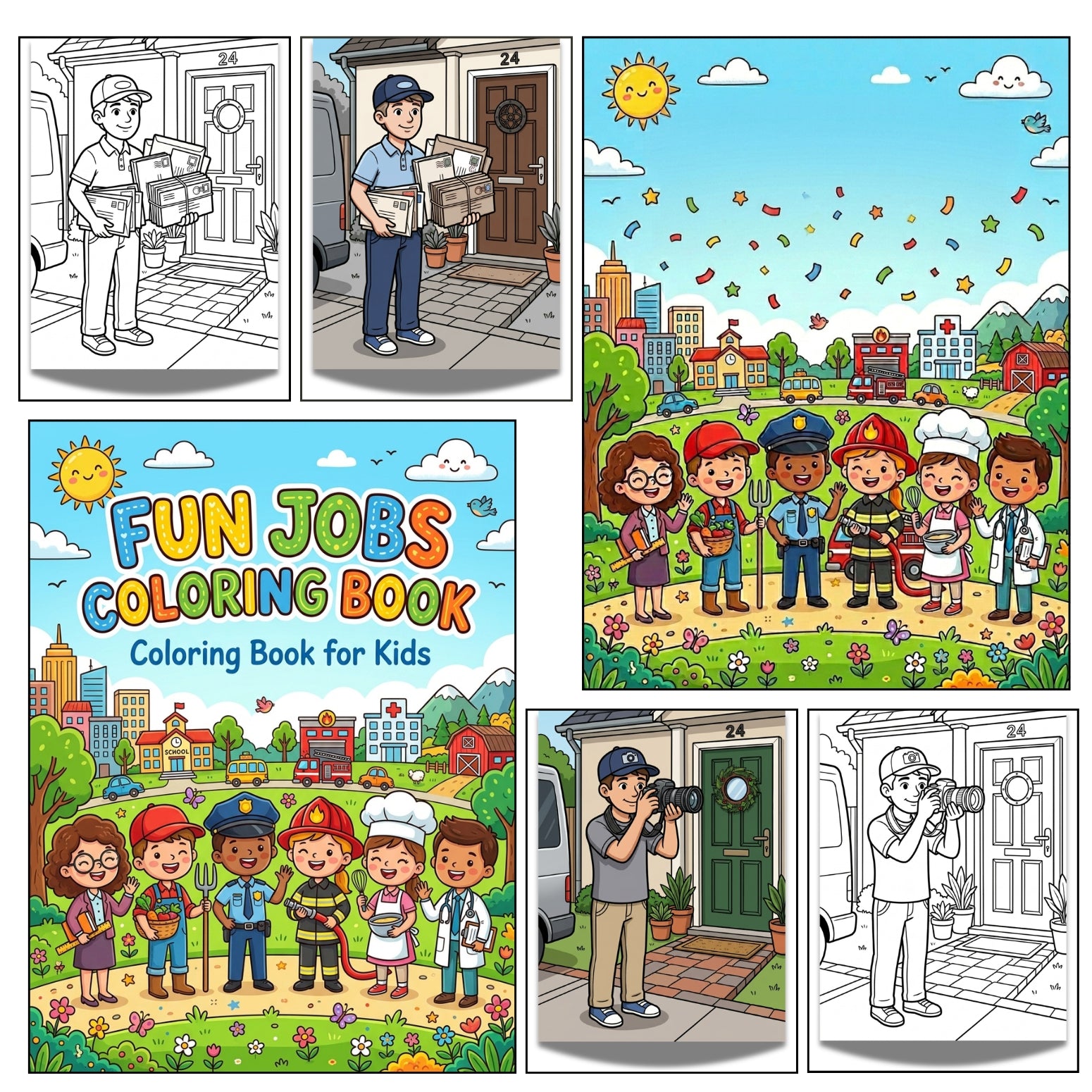 Cute Fun Jobs Coloring Book | 30 Community Helpers Activity Pages