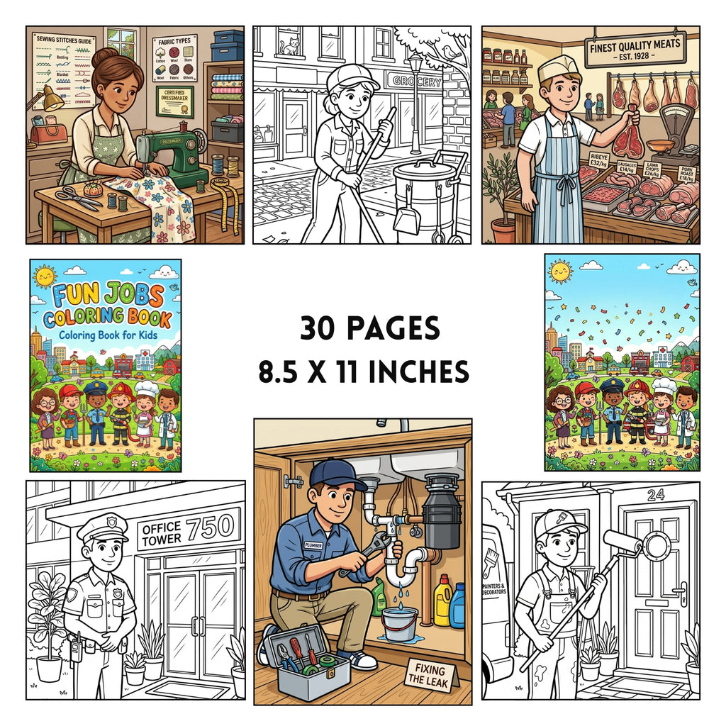 Cute Fun Jobs Coloring Book | 30 Community Helpers Activity Pages