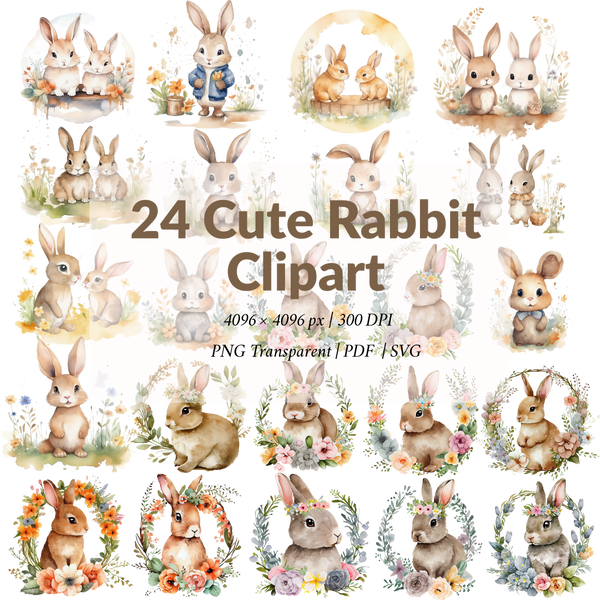 Collection de 24 Cliparts Lapins Adorables