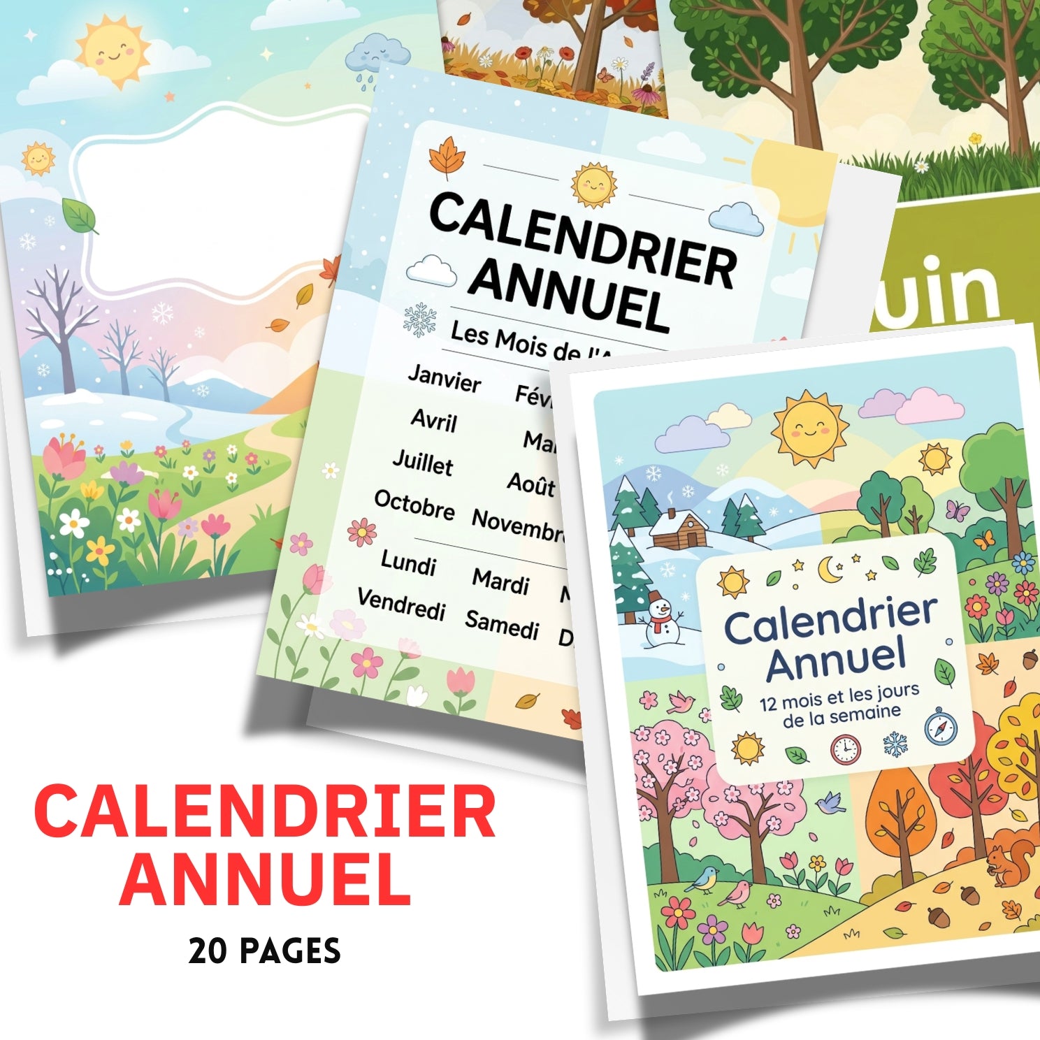 Printable French Calendar for Kids | 20 Page Classroom Weather & Month Prints
