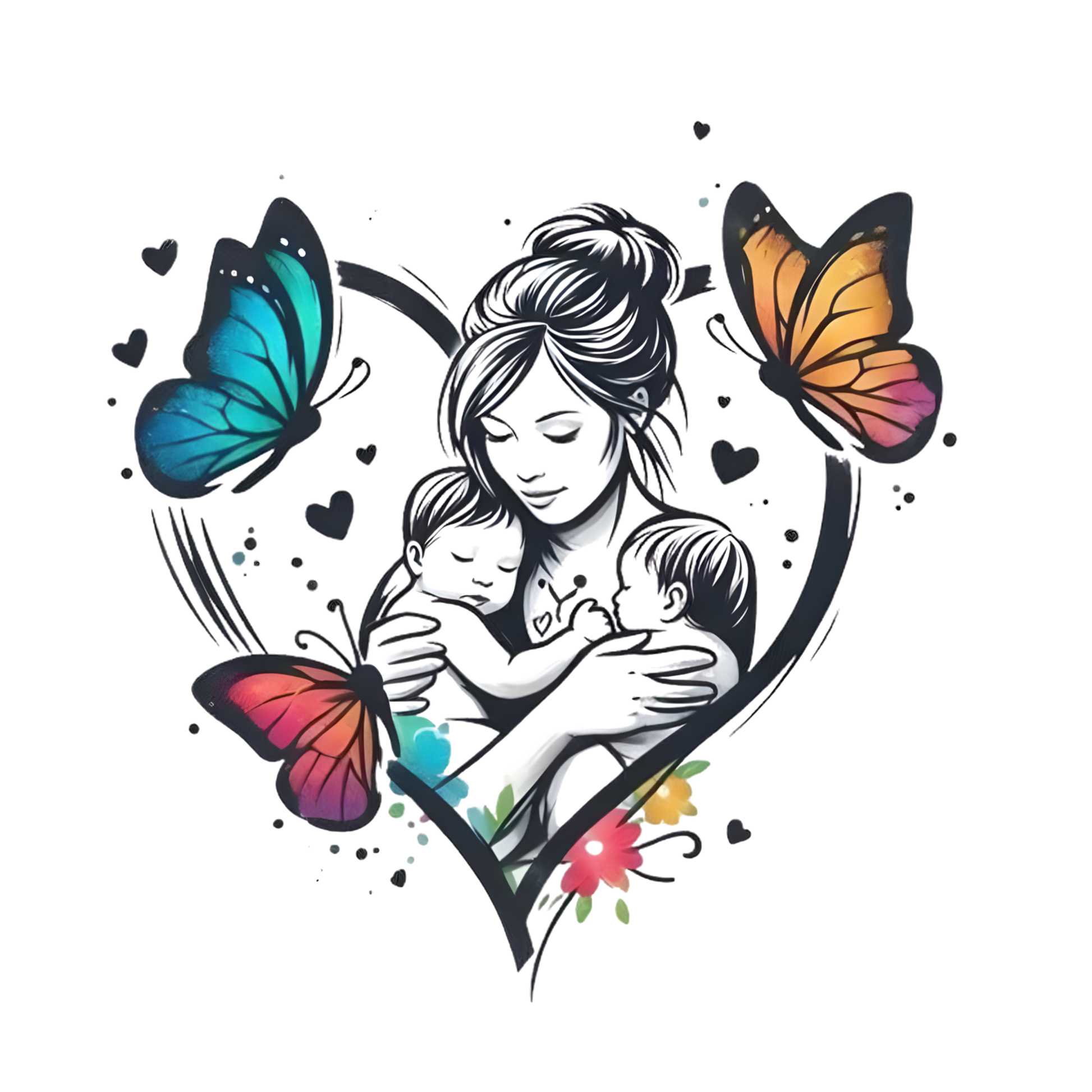 12 Mother & Child Love Clipart Bundle – Floral Butterfly Family Silhouette PNG, SVG & Printable PDF