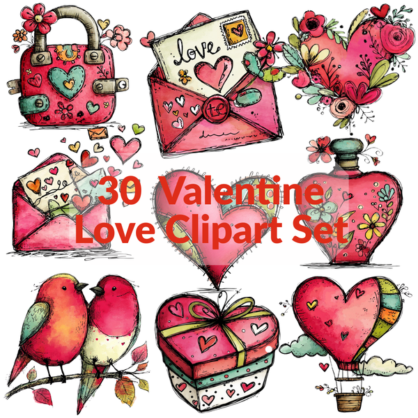 Cliparts Saint-Valentin – 21 illustrations dessinées à la main | Amour & romance | PNG, SVG & PDF