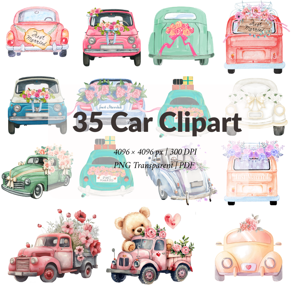 35 Car Clipart Set – PNG Transparent 300 DPI | High-Resolution 4096×4096 | Digital Download