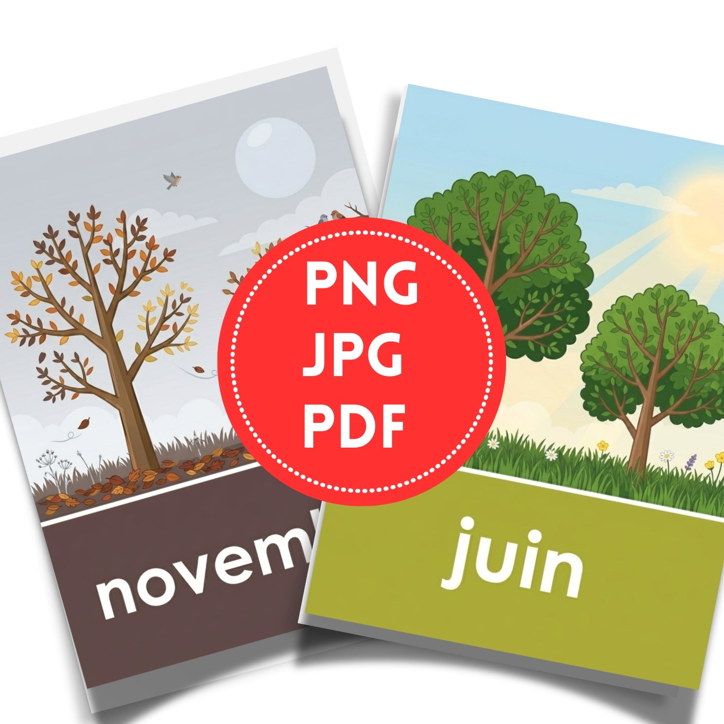 Printable French Calendar for Kids | 20 Page Classroom Weather & Month Prints