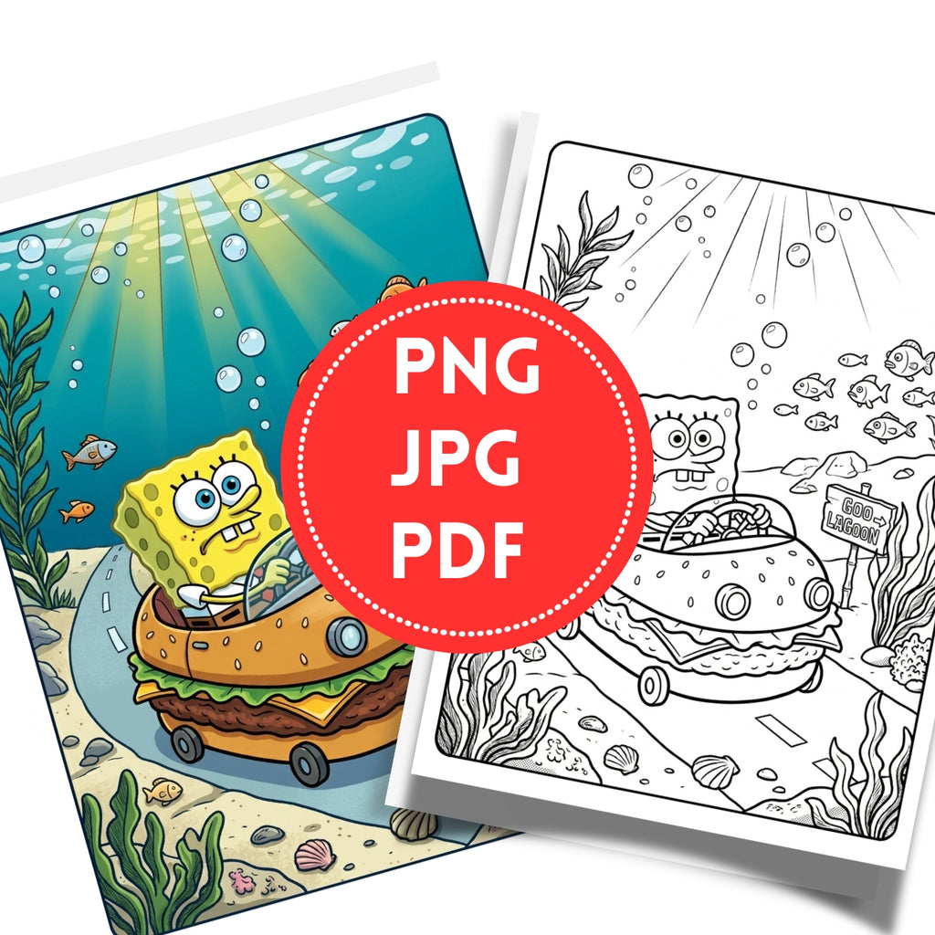 SpongeBob Coloring Pages PDF JPG PNG | 20-Page Digital Kids Activity Book