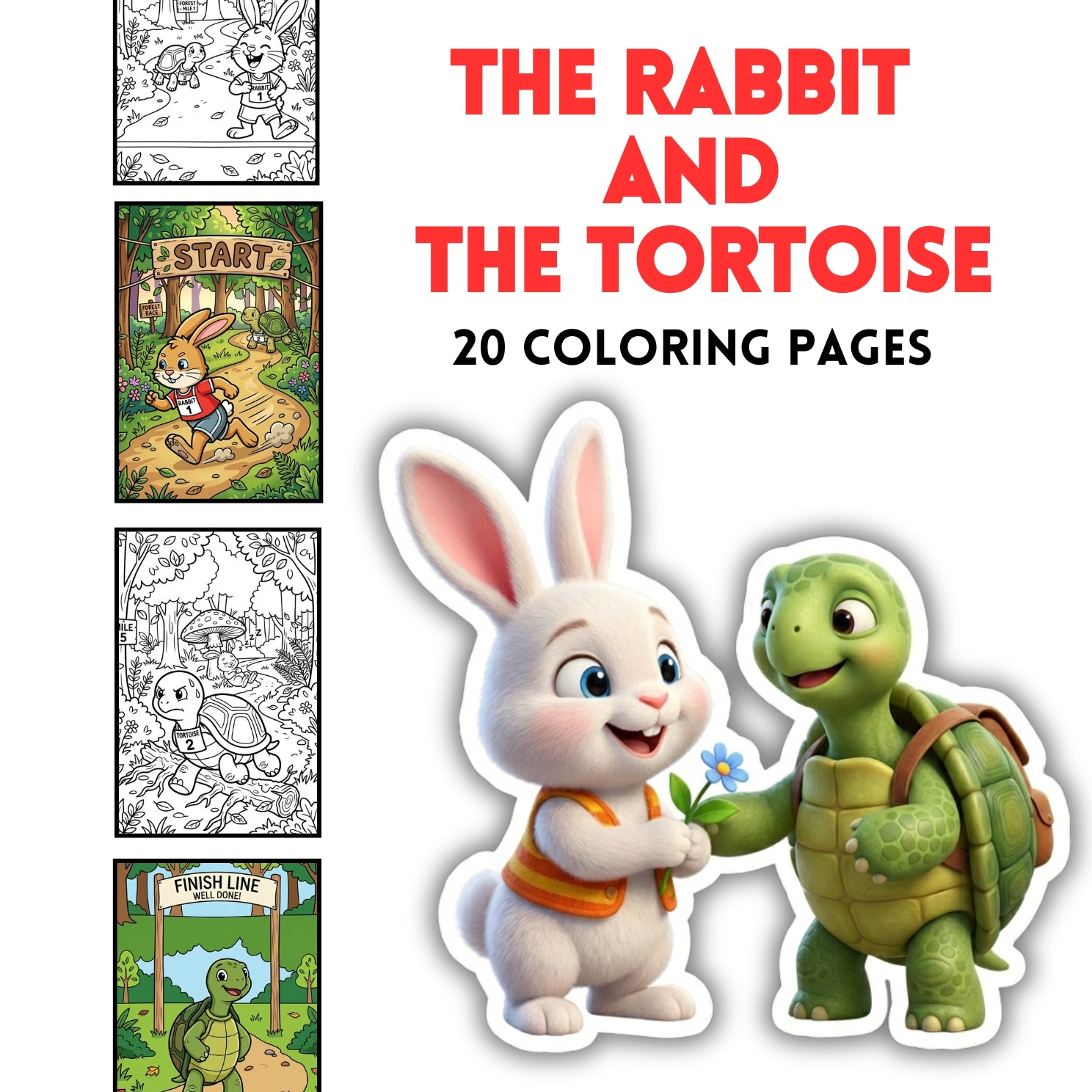 The Rabbit and The Tortoise Printable Coloring Book | 20 Fable Activity Pages