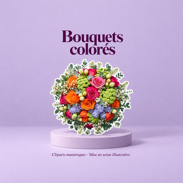 Collection de 10 cliparts de bouquets de fleurs colorées