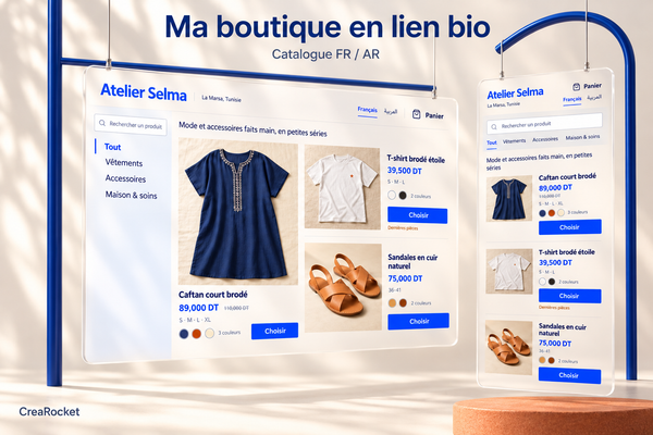 Catalogue boutique FR/AR – Site à personnaliser avec panier et commande WhatsApp – aperçu 1