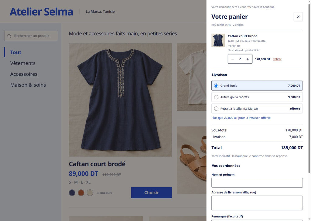 Catalogue boutique FR/AR – Site à personnaliser avec panier et commande WhatsApp – aperçu 4