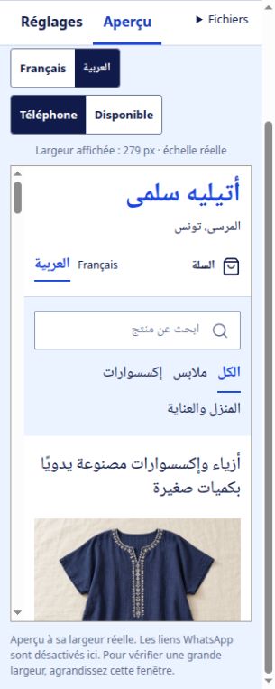 Catalogue boutique FR/AR – Site à personnaliser avec panier et commande WhatsApp – aperçu 5