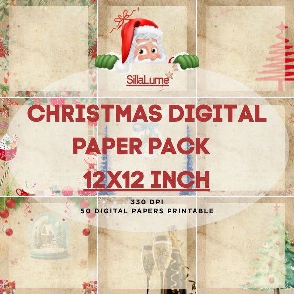 Vintage Christmas Digital Paper | Retro Holiday Scrapbook Backgrounds | printable background 12x12 |  cards | Instant Download