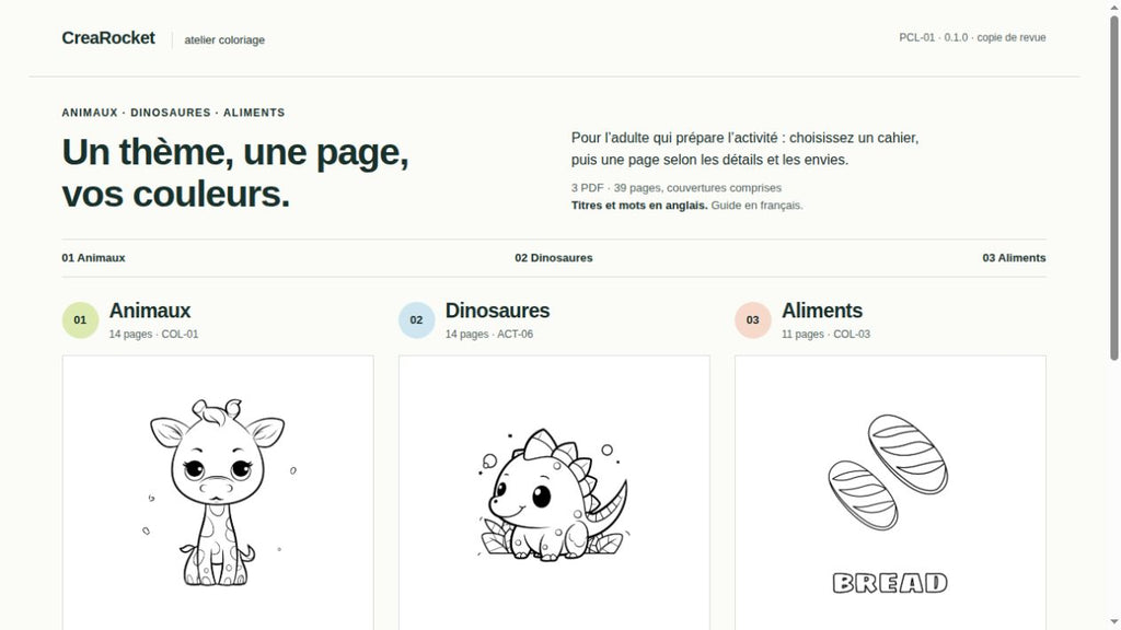 Coloriages – Animaux, dinosaures et aliments – aperçu 5