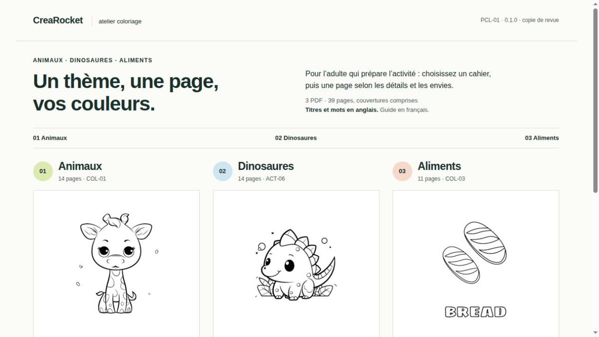 Coloriages – Animaux, dinosaures et aliments – aperçu 5