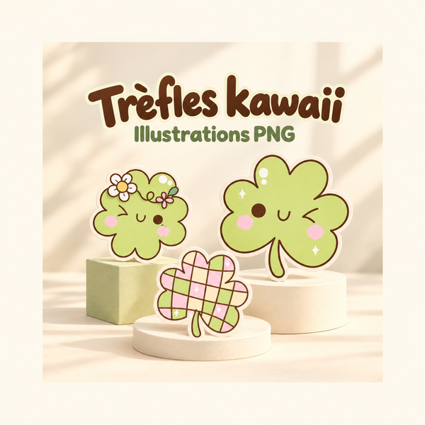 Illustration 3D — 27 cliparts kawaii de trèfles à quatre feuilles