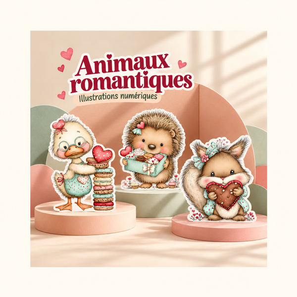 Illustration 3D — Bundle de cliparts d’animaux romantiques, 14 illustrations