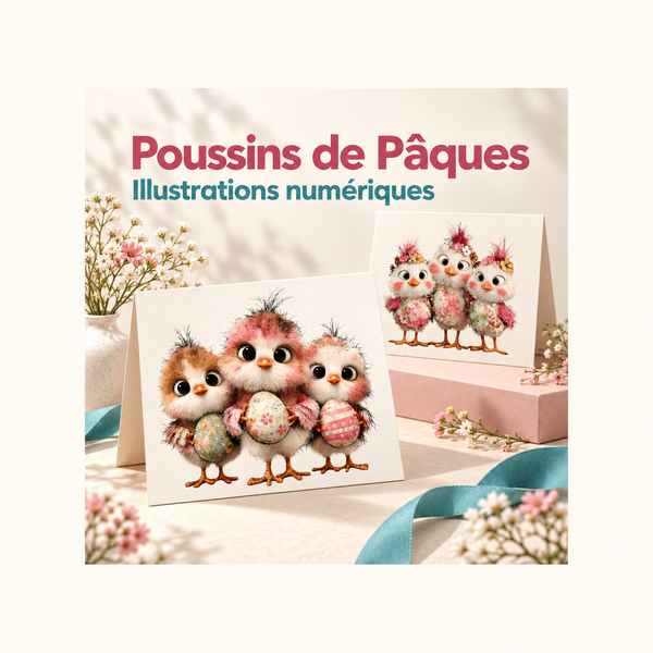 Illustration 3D — Cliparts de Pâques, 18 poussins mignons en aquarelle rose