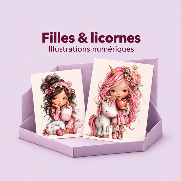 Illustration 3D — Cliparts fille licorne, univers kawaii et fantastique