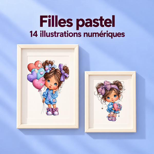 Illustration 3D — Cliparts filles, 14 illustrations pastel violet et bleu