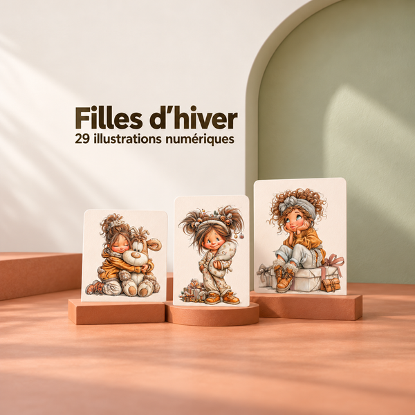 Illustration 3D — Cliparts filles d’hiver, 29 illustrations cosy de Noël