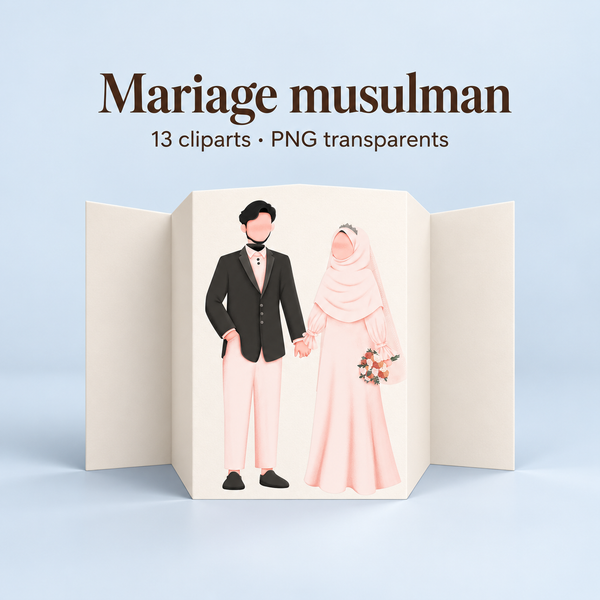 Illustration 3D — Collection de 13 cliparts minimalistes de mariage musulman