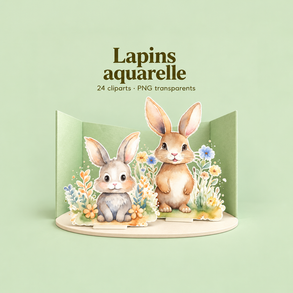 Illustration 3D — Collection de 24 cliparts lapins adorables