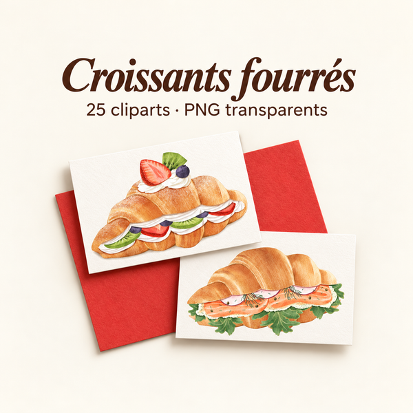 Illustration 3D — Collection de 25 cliparts de croissants sandwichs fourrés