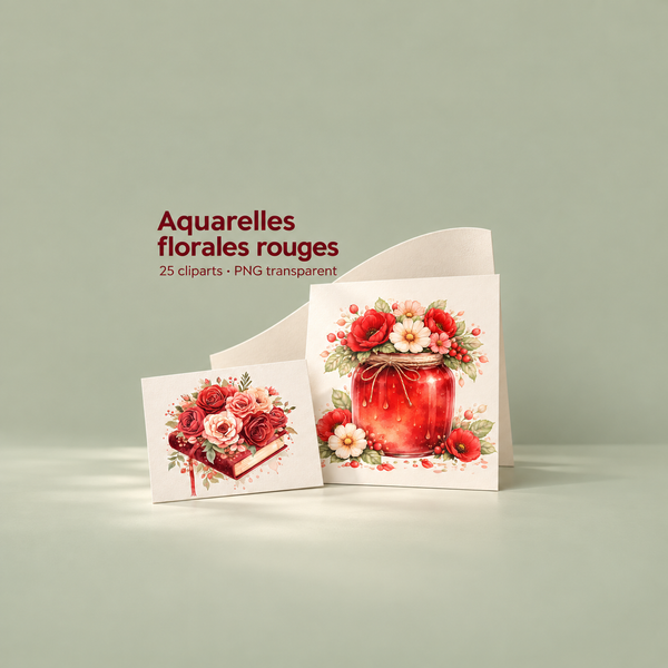 Illustration 3D — Collection de 25 cliparts floraux rouges à l’aquarelle