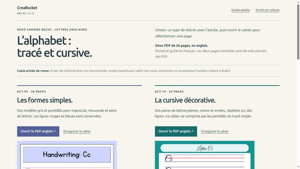 Écriture de l’alphabet – Tracé et cursive | 2 cahiers PDF, 52 pages – page 4