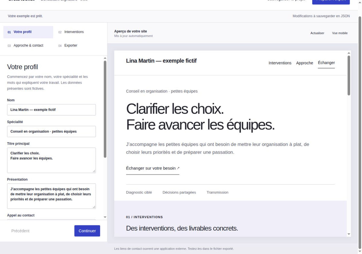 Consultant Signature — site et assistant local