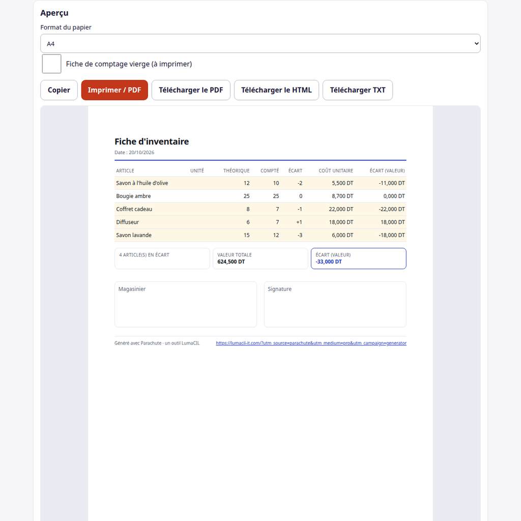 Inventaire — stock compté et écarts FR/AR/EN – visuel 2