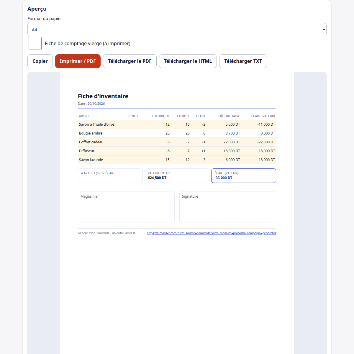 Inventaire — stock compté et écarts FR/AR/EN – visuel 2