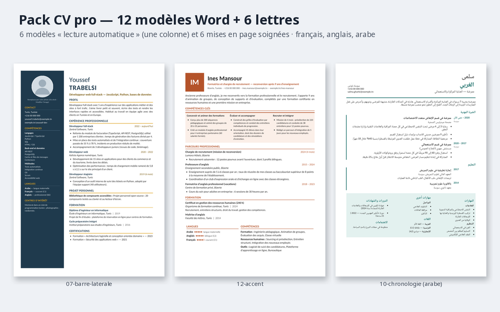 CV et texte d’accompagnement — trois parcours FR/EN/AR – visuel 2