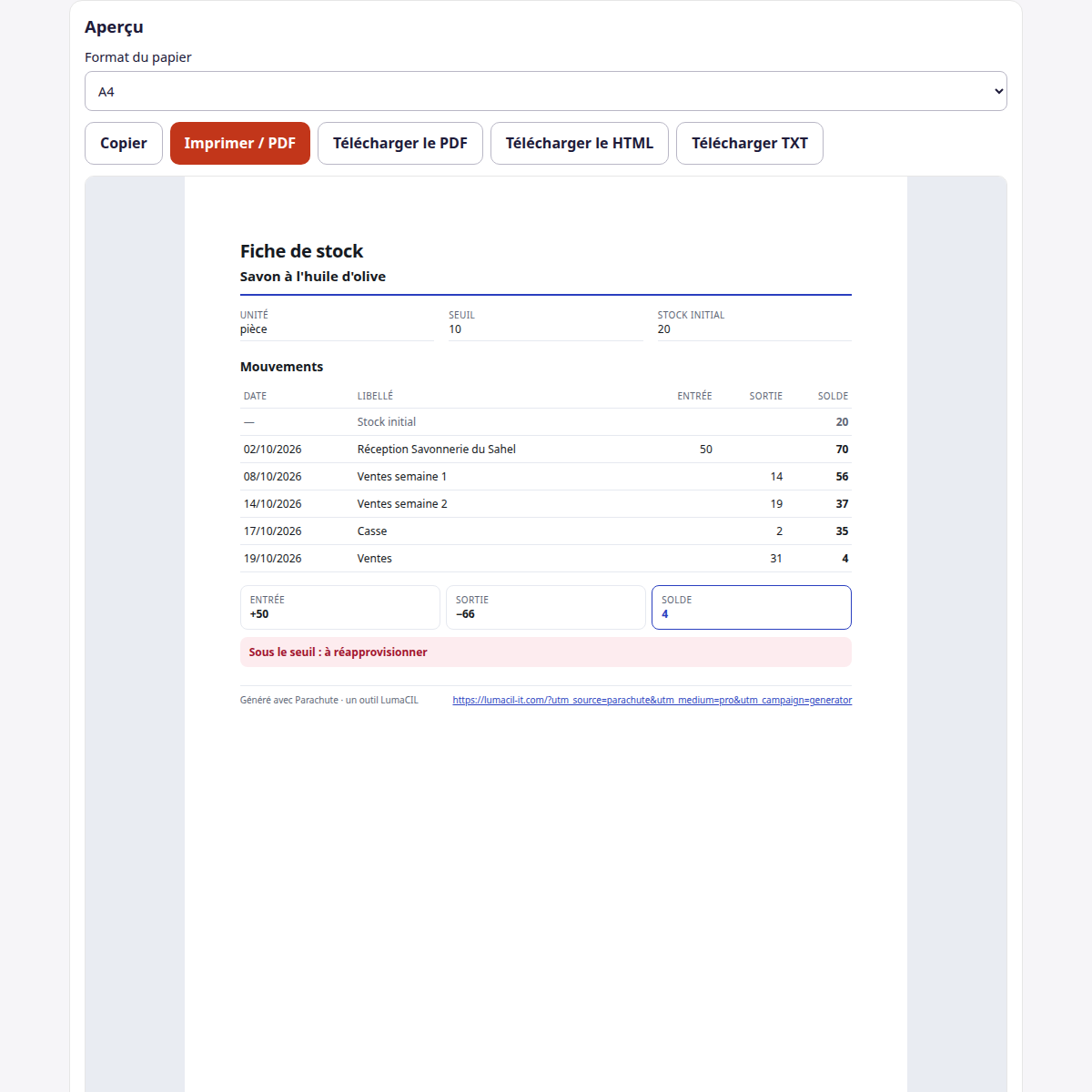 Fiche de stock — entrées, sorties et solde FR/AR/EN – visuel 2