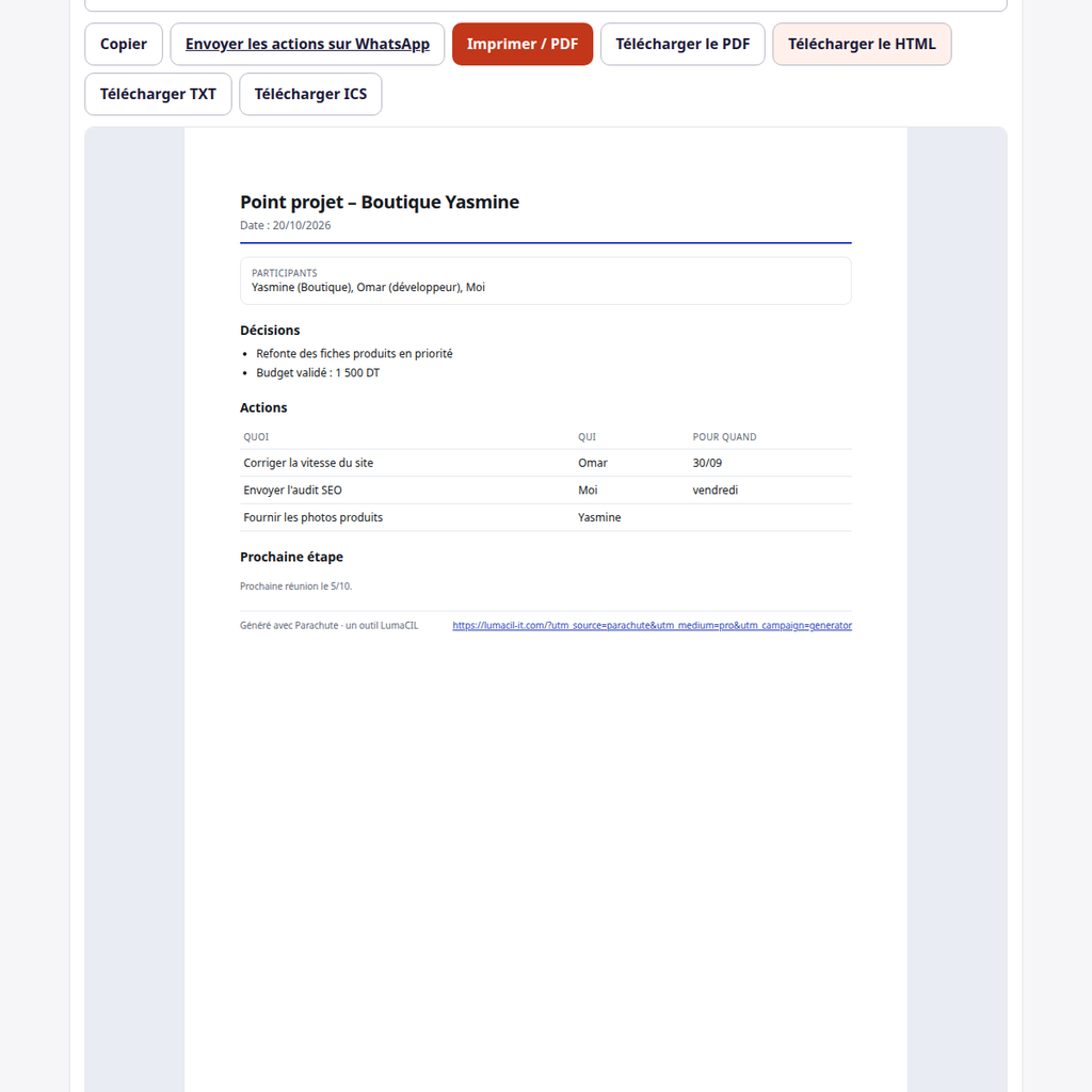 Compte rendu de réunion — décisions et actions FR/AR/EN – visuel 2