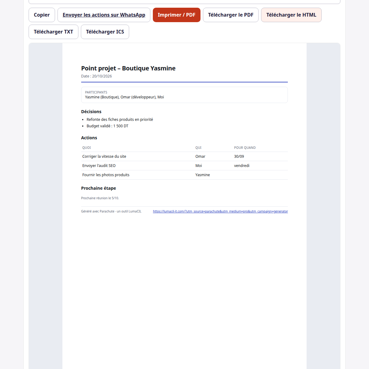 Compte rendu de réunion — décisions et actions FR/AR/EN – visuel 2
