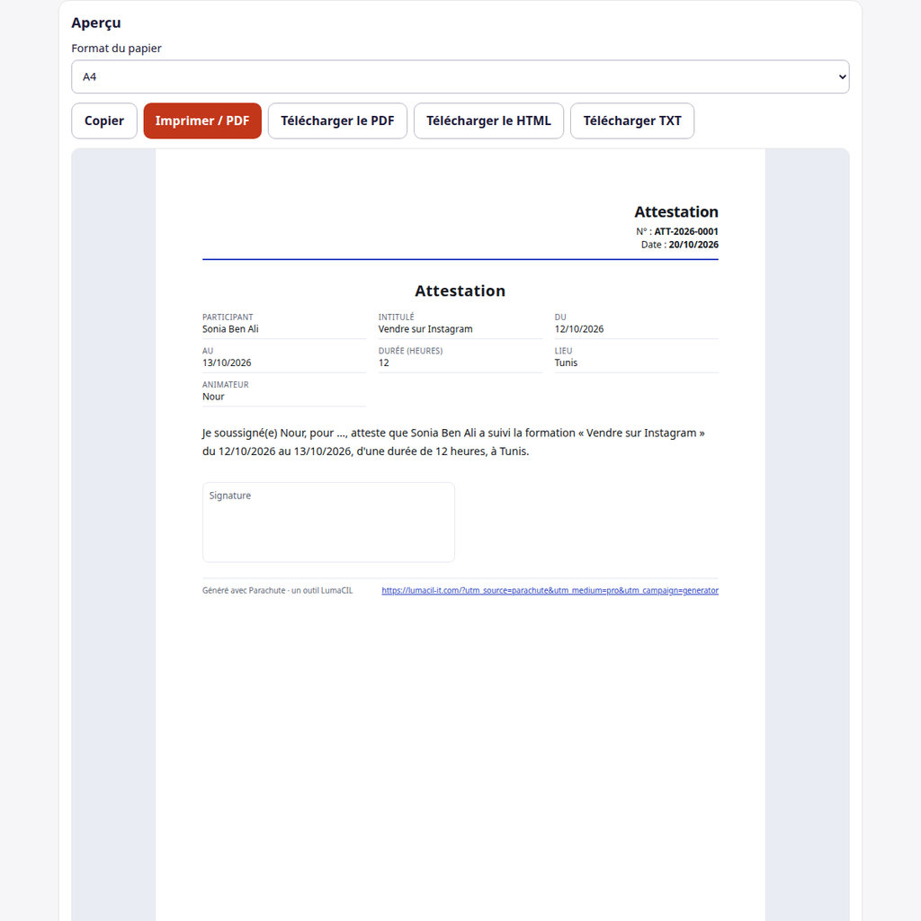 Attestation de participation — modèle FR/AR/EN – visuel 2