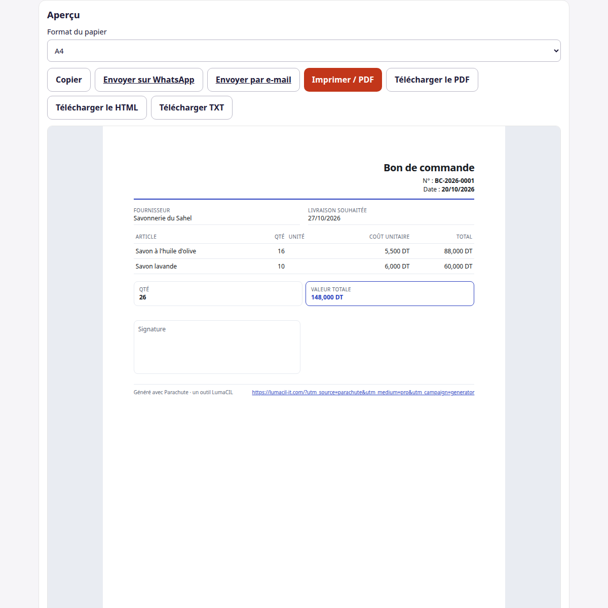 Bon de commande fournisseur FR/AR/EN – visuel 2