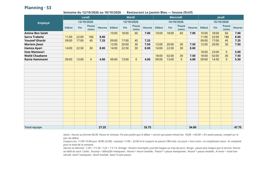 Planning du personnel — horaires et suivi des heures – visuel 2