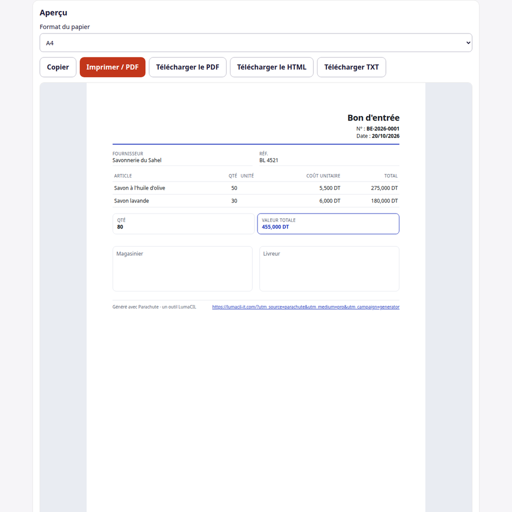 Bon d'entrée en stock — réception fournisseur FR/AR/EN – visuel 2